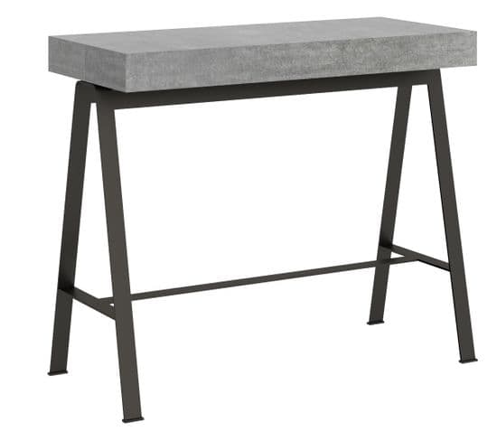 Console Extensible 90x40/196 Cm Banco Small Ciment Cadre Anthracite