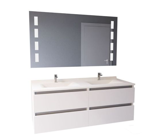 Meuble Double Vasque 140 Cm Arlequin Avec Miroir Prestige Blanc/Gris