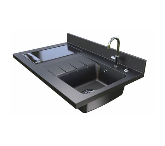 Plan De Travail Monobloc Planiquartz Avec Évier À Droite - 100cm Nero