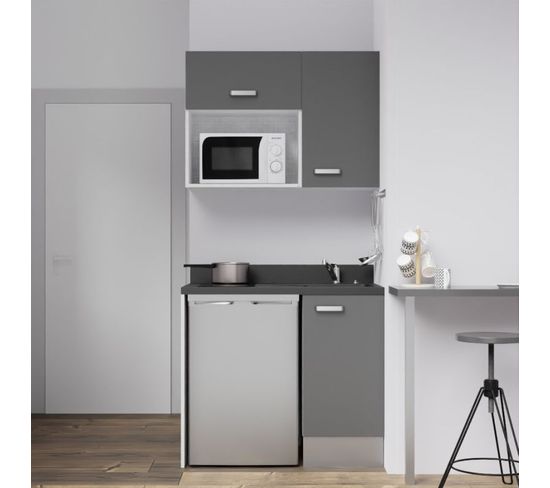 Kitchenette K00l - 100 Cm - Gris - Nero - Évier À Droite