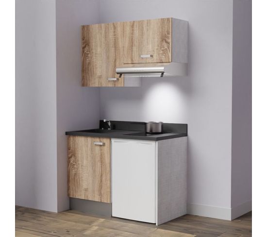 Kitchenette K01l - 120 Cm - Bois - Nero - Évier à Gauche