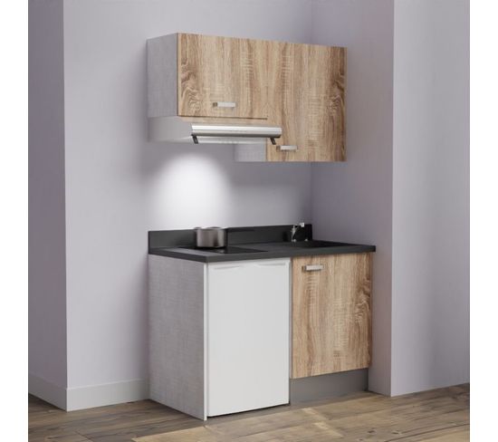 Kitchenette K01l - 120 Cm - Bois - Nero - Évier à Droite