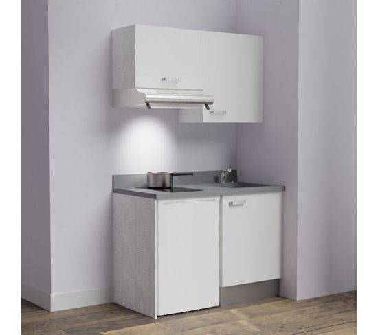 Kitchenette K01l - 120 Cm - Blanc - Cromo - Évier à Droite