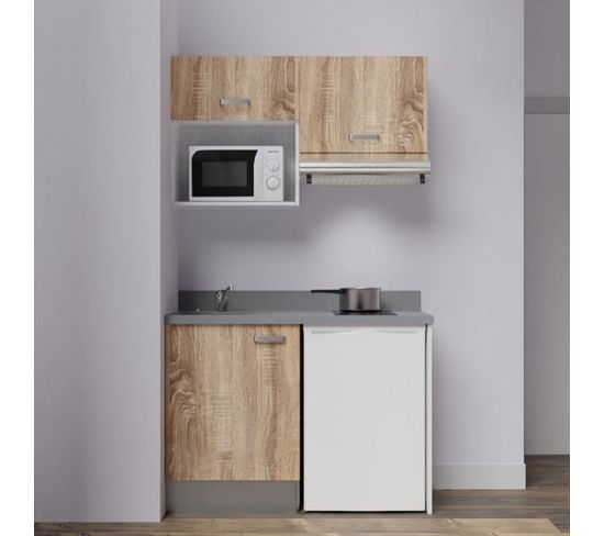 Kitchenette K02l - 120 Cm A Bois - Cromo - Évier À Gauche