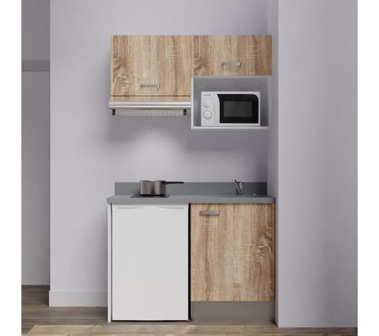 Kitchenette K02l - 120 Cm à Bois - Cromo - Évier à Droite