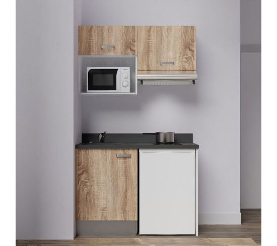 Kitchenette K02l - 120 Cm à Bois - Nero - Évier à Gauche