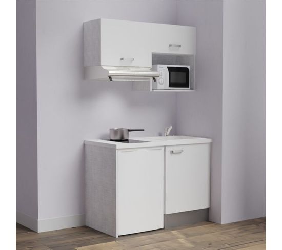 Kitchenette K02l - 120 Cm à Blanc - Snova - Évier à Droite