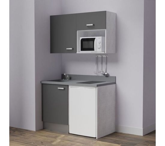 Kitchenette K07l - 120 Cm - Gris - Cromo - Évier à Gauche