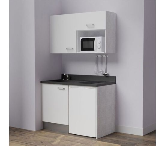 Kitchenette K07l - 120 Cm - Blanc - Nero - Évier À Gauche