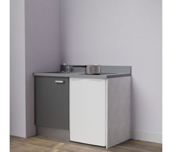 Kitchenette K08l - 120 Cm à Gris - Cromo - Évier à Gauche