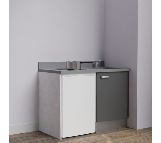 Kitchenette K08l - 120 Cm à Gris - Cromo - Évier à Droite