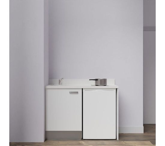 Kitchenette K08l - 120 Cm A Blanc - Snova - Évier À Gauche