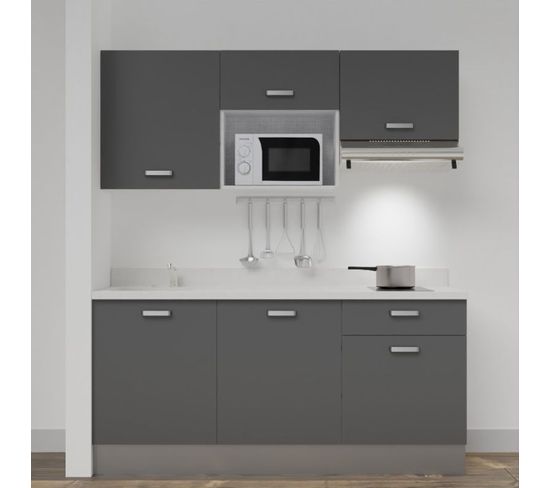 Kitchenette K30l - 180 Cm - Gris - Snova - Évier À Gauche