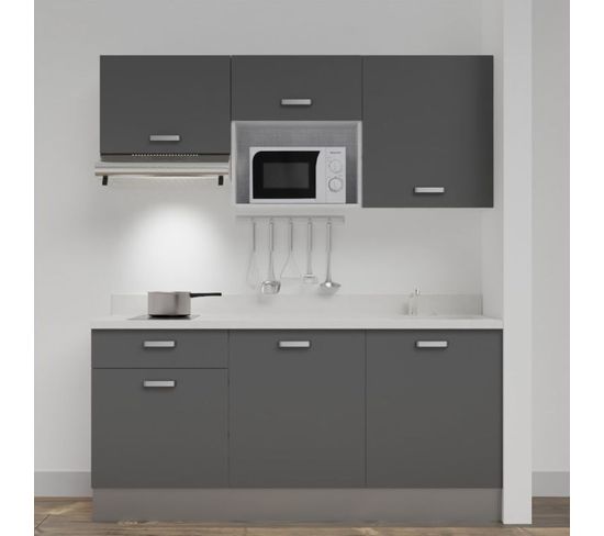 Kitchenette K30l - 180 Cm - Gris - Snova - Évier à Droite