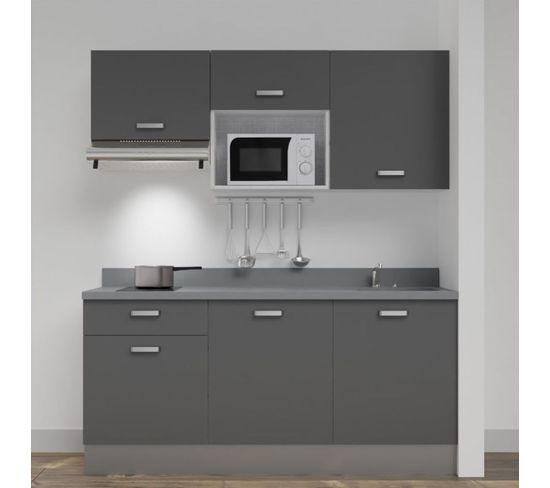 Kitchenette K30l - 180 Cm - Gris - Cromo - Évier à Droite