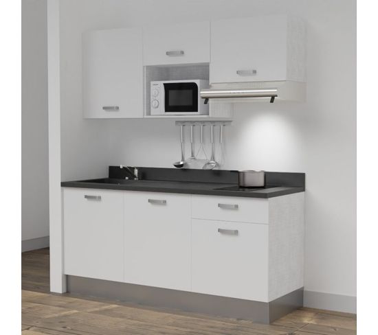 Kitchenette K30l - 180 Cm - Blanc - Nero - Évier à Gauche