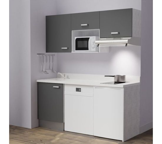 Kitchenette K55l - 180 Cm - Gris - Snova - Évier À Gauche