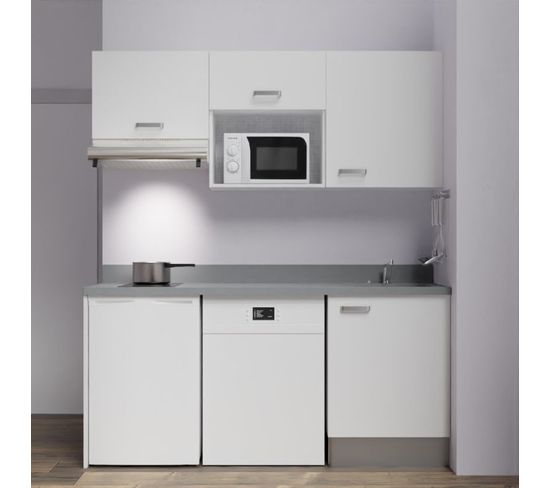 Kitchenette K55l - 180 Cm - Blanc - Cromo - Évier À Droite