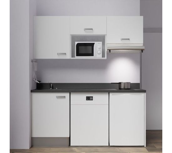 Kitchenette K55l - 180 Cm - Blanc - Nero - Évier à Gauche