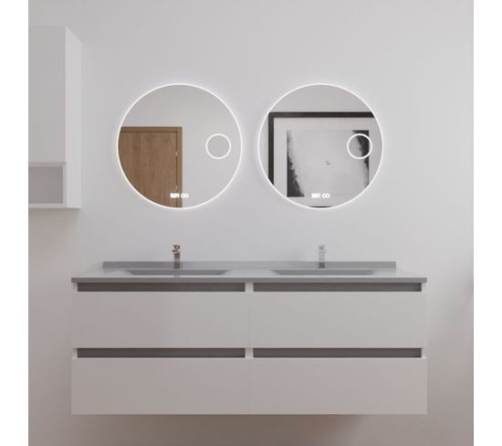 Meuble Double Vasque 140 Cm Arlequin Avec 2 Miroirs Rondinara Gris Blanc