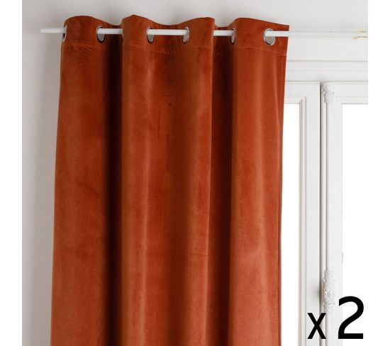 Lot De 2 Rideaux à  Oeillets Occultant En Velours Terracotta 140 X 260 Cm