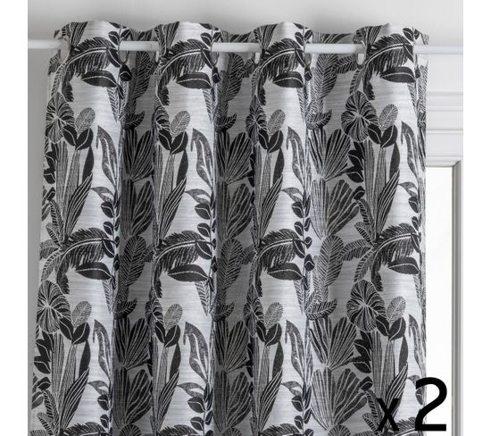 Lot De 2 Rideaux À  Œillets Jacquard Noir 140 X 260 Cm