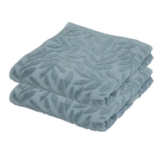 Lot De 2 Draps De Bain En Coton Bleu Tissu Jacquard 100 X 150 Cm