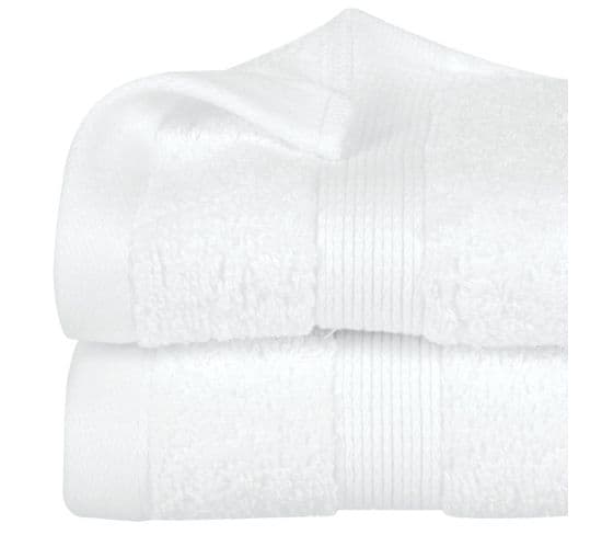 Lot De 2 Serviettes De Toilette En Coton Blanc Tissu Éponge 30 X 50 Cm