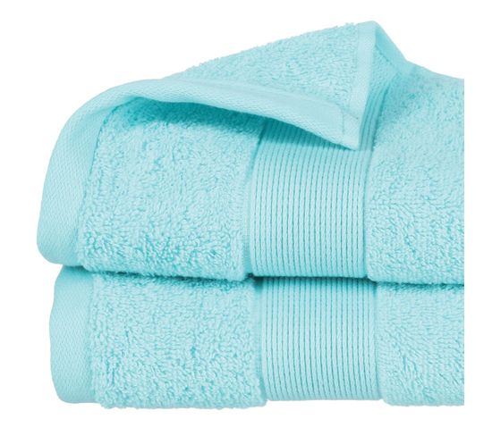 Lot De 2 Serviettes De Toilette En Coton Bleu Aqua Tissu Éponge 50 X 90 Cm
