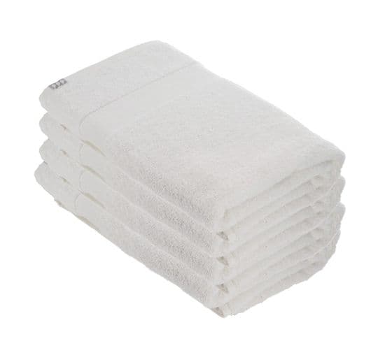 Lot De 4 Draps De Bain Tissu Éponge 100% Coton Blanc 90 X 150 Cm