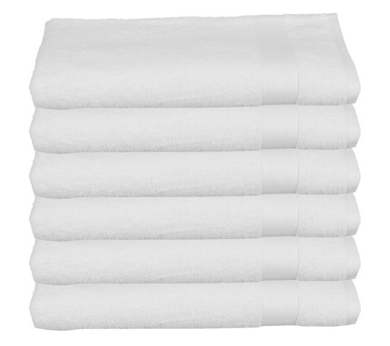 Lot De 6 Draps De Bain En Coton Blanc Tissu Éponge 100 X 150 Cm