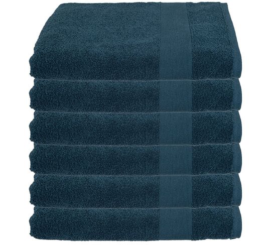 Lot De 6 Draps De Bain En Coton Bleu Égéen Tissu Éponge 100 X 150 Cm