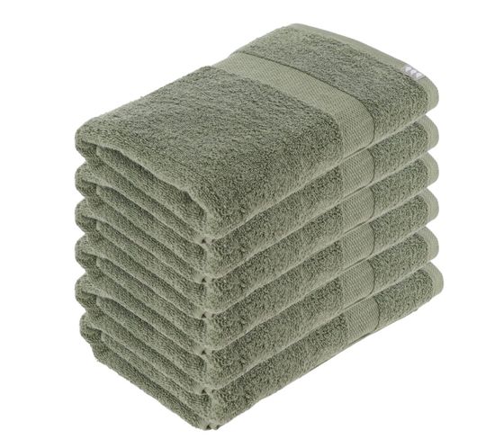 Lot De 6 Draps De Bain Tissu Éponge 100% Coton Vert Kaki 70 X 130 Cm