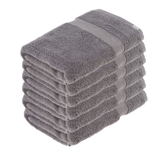 Lot De 6 Draps De Bain Tissu Éponge 100% Coton Gris 70 X 130 Cm