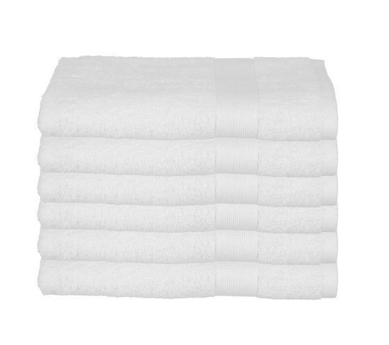 Lot De 6 Serviettes De Toilette En Coton Blanc Tissu Éponge 50 X 90 Cm