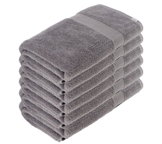 Lot De 6 Draps De Bain Tissu Éponge 100% Coton Gris  90 X 150 Cm