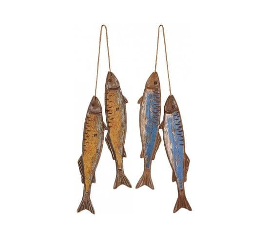 Poissons à Suspendre En Bois Jaune Et Bleu (lot De 2)