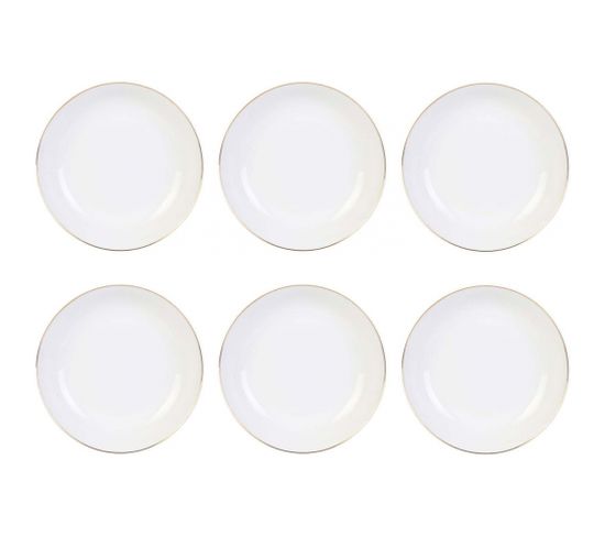 Assiette En Porcelaine Avec Liseré Doré (lot De 6) Assiettes Creuses - 21 Cm