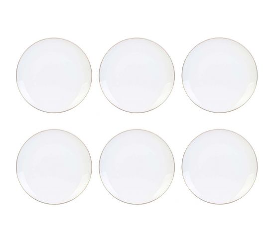 Assiette En Porcelaine Avec Liseré Doré (lot De 6) Assiettes Plates - 20 Cm