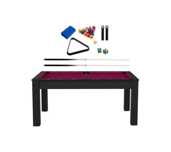 Billard Convertible Table 6 Personnes Texas + Pack Accessoires Confort Noir Grainé Et Prune (tapis)