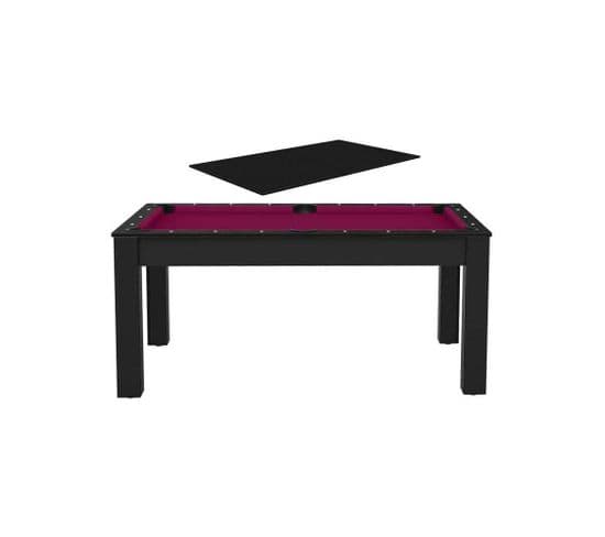 Billard Convertible Table 6 Personnes Texas + Plateau Dinatoire Noir Grainé Et Prune (tapis)