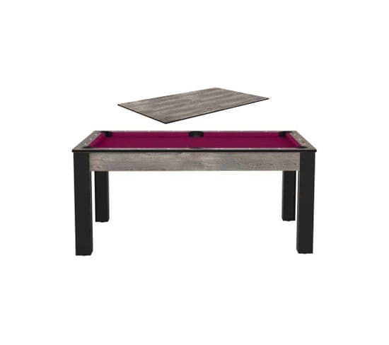 Billard Convertible Table 6 Personnes Texas + Plateau Dinatoire Industriel Et Prune (tapis)