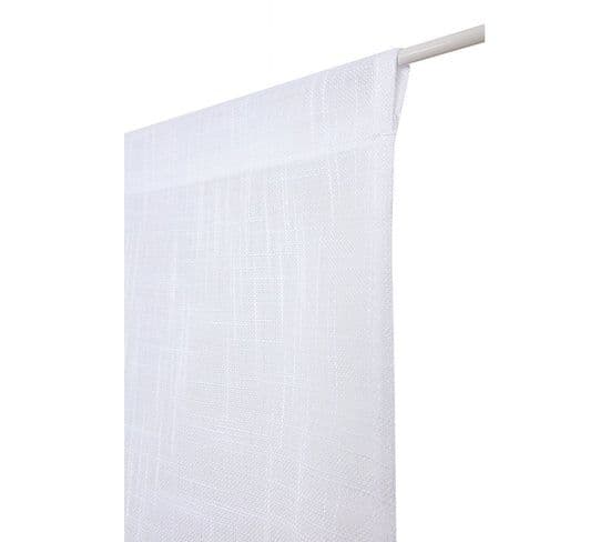 Vitrage 60 X 150 Cm Passe Tringle Effet Lin Uni Blanc