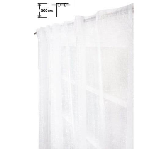 Voilage 135 X 300 Cm Pattes Cachées Grande Hauteur Fil Lurex Argenté Tissé Blanc