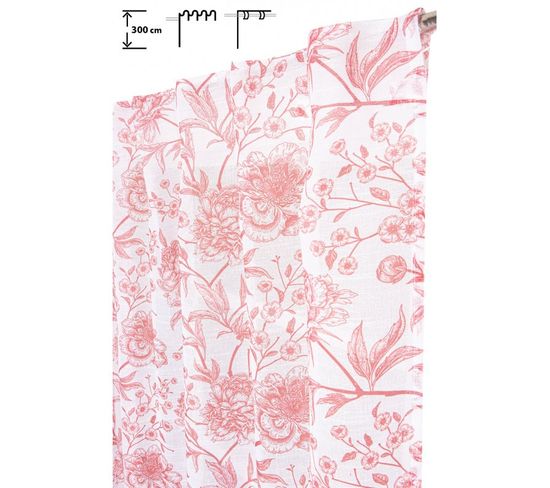 Voilage 140 X 300 Cm Pattes Cachées Grande Hauteur Effet Lin Imprimé Motif Floral Rouge