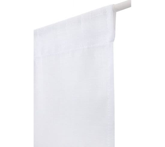 Vitrage 60 X 160 Cm Passe Tringle Effet Lin Grosse Trame Uni Blanc