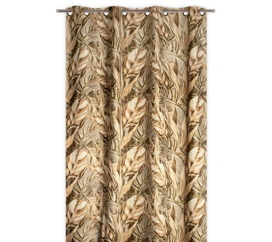 Rideau Tamisant 135 X 280 Cm à Oeillets Jacquard Editeur Motif Floral Feuilles Satiné Naturel