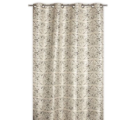 Rideau Tamisant 135 X 280 Cm à Oeillets Jacquard Editeur Motif Géométrique Satiné Gris