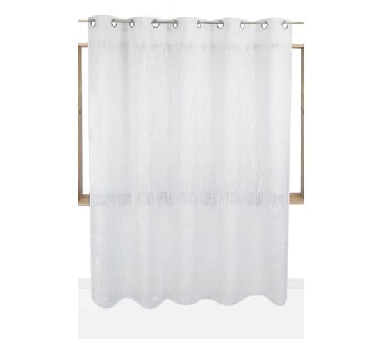 Voilage Grande Largeur 280 X 240 Cm à Oeillets Effet Lin Irisé Blanc Avec Fil Lurex Argenté