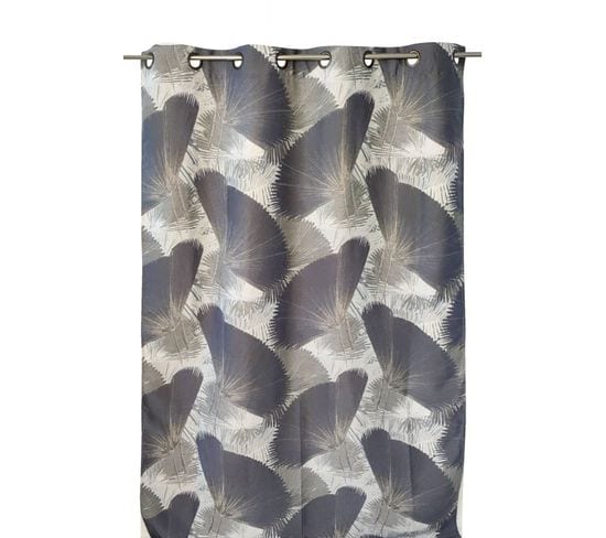 Rideau Tamisant 135 X 280 Cm à Oeillets Jacquard Editeur Motif Floral Palmes Satiné  Bleu Gris